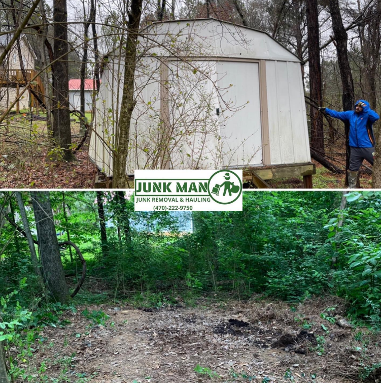 Junk Man Junk removal and Hauling providing a client with shed removal and demolition service.